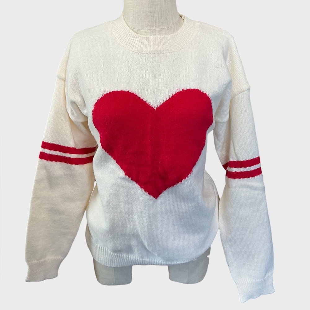 Cream Heart Sweater Women’s Large Cozy Valentine